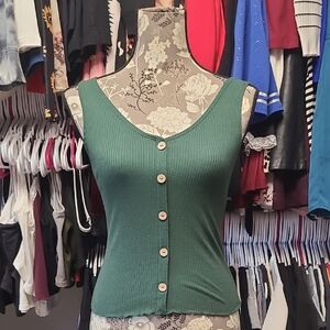 No Boundaries Forest Green Ribbed Button Tank Top
